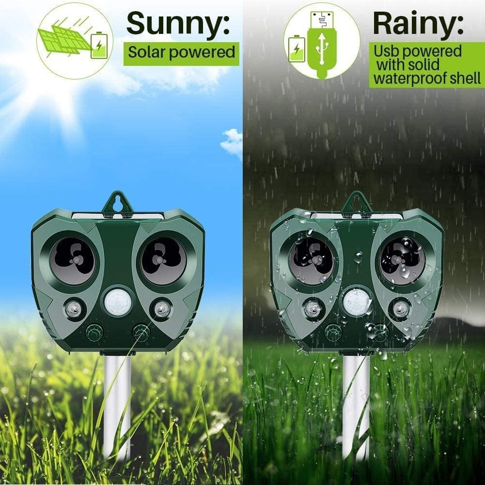 Solar-Powered Ultrasonic Pest Repeller - Effective Animal Control for Garden Protection