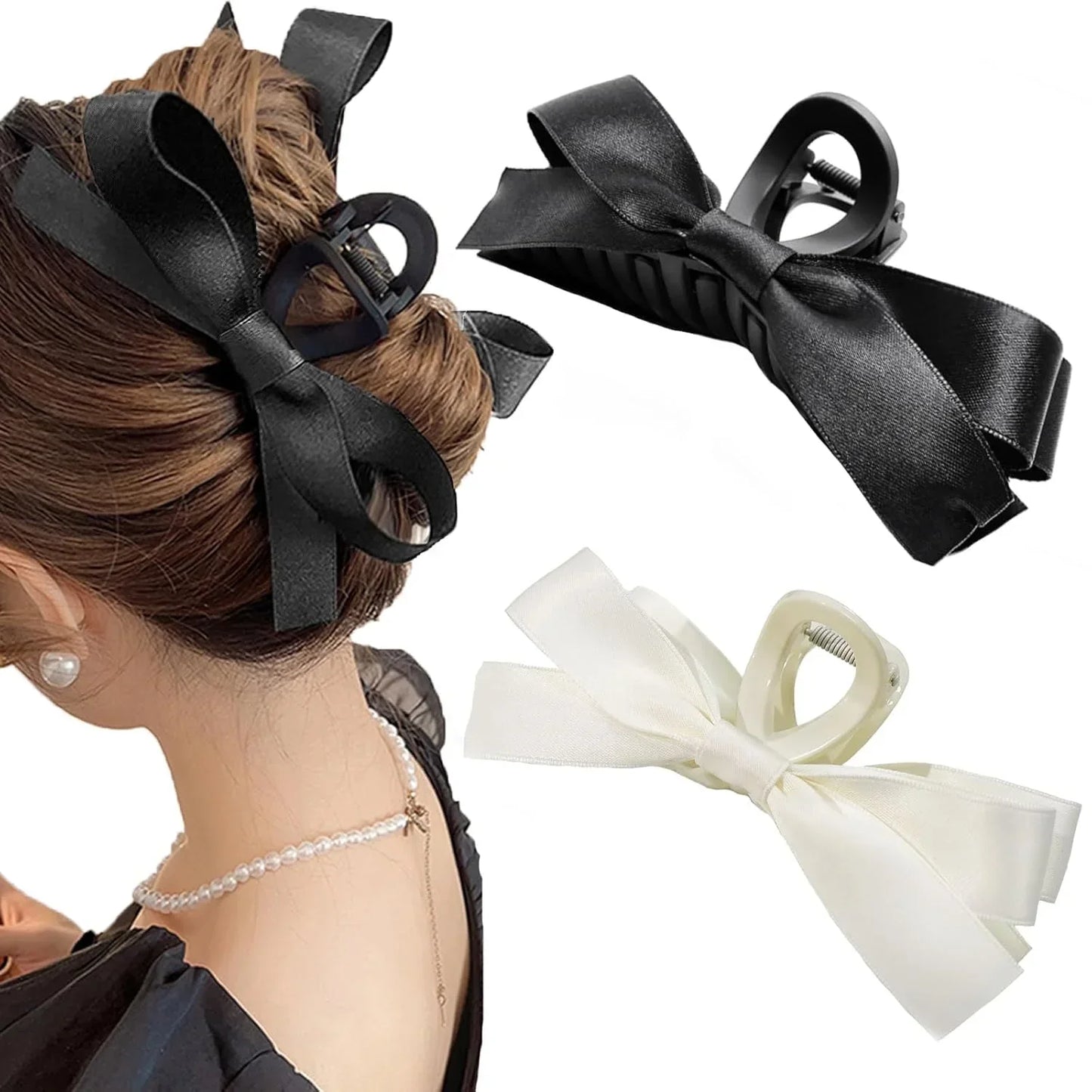 Elegant Satin Bow Hair Claw Clips