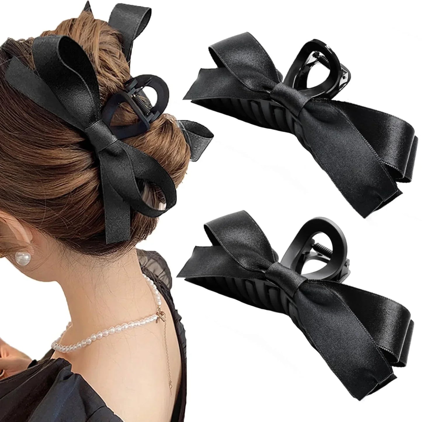Elegant Satin Bow Hair Claw Clips