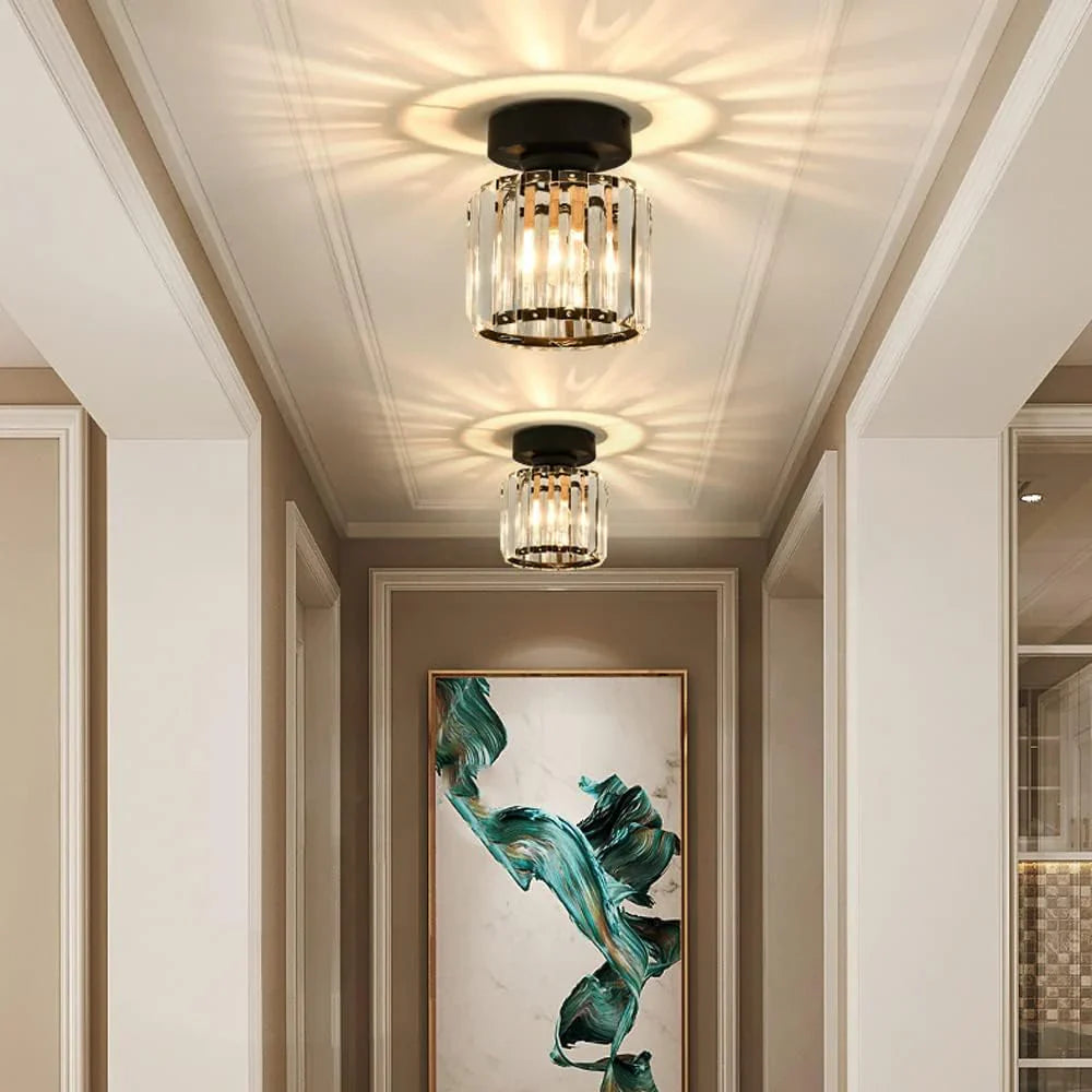 Crystal Ceiling Light with Gold and Black Accents – Contemporary Home Lighting Fixture