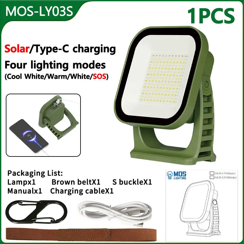 80W LED Solar-Powered Rechargeable Camping Lamp With Magnet And Zoom Feature