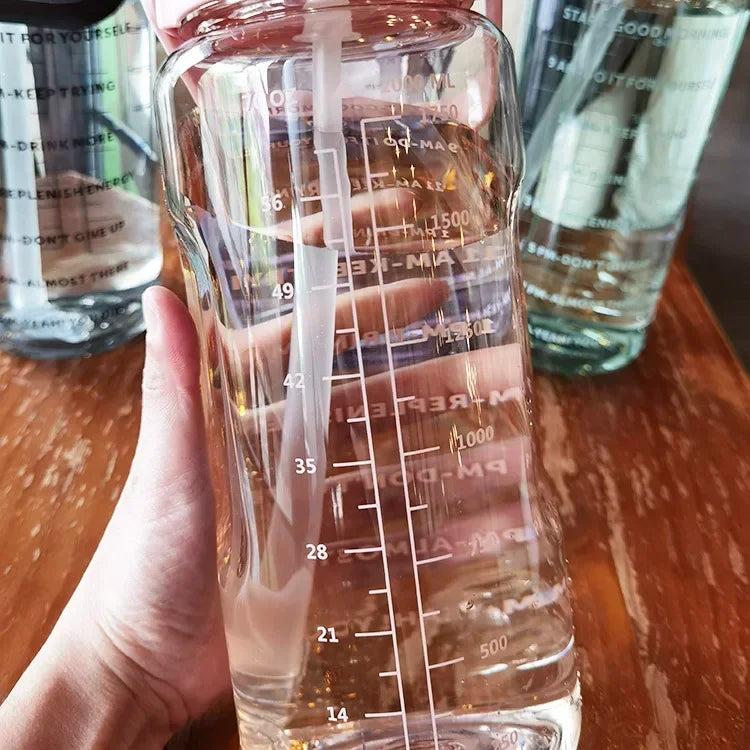 2L Portable Hydration Water Bottle With Straw And Hourly Reminder Markings