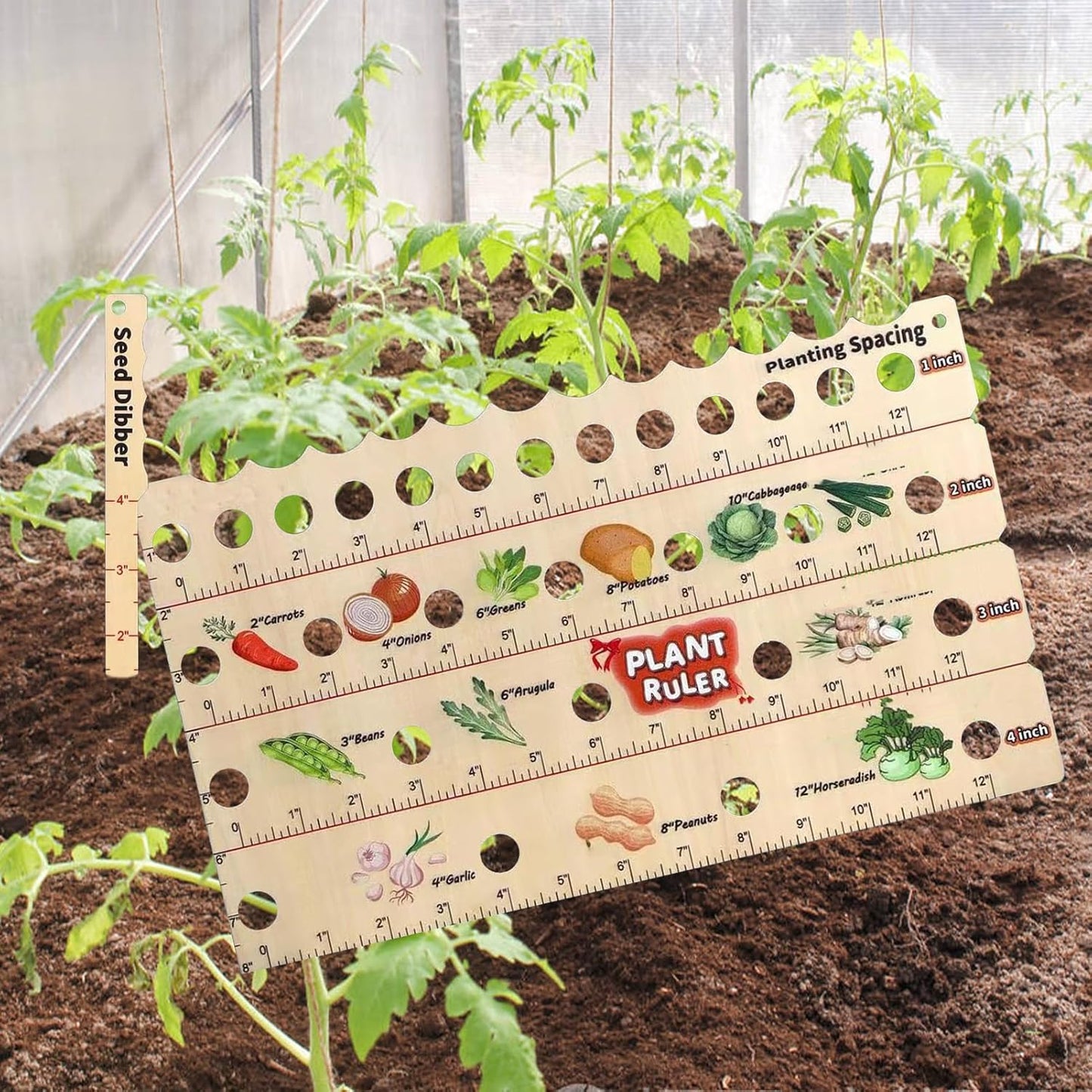 Garden Planting Guide Ruler – Wooden Seed Depth & Spacing Tool for Accurate Planting