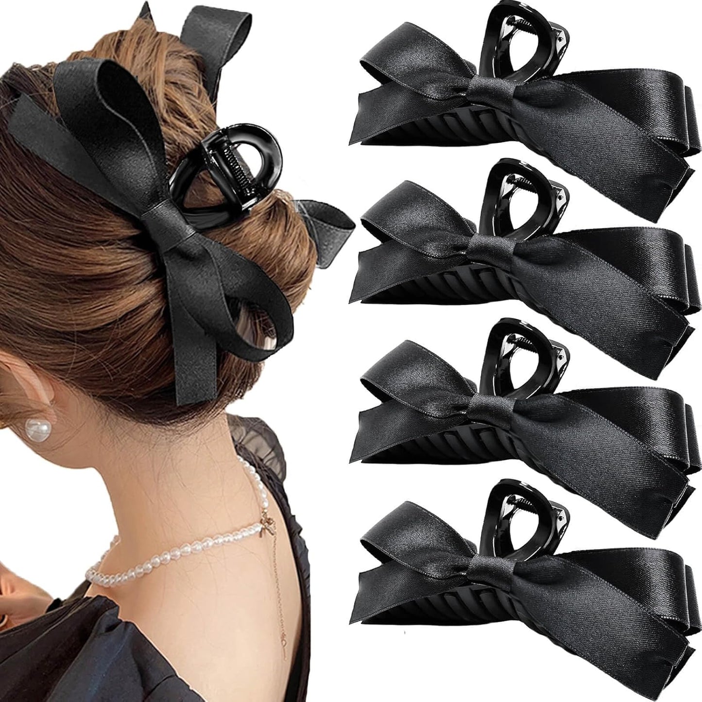 Elegant Satin Bow Hair Claw Clips