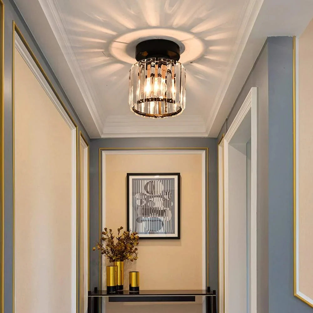 Crystal Ceiling Light with Gold and Black Accents – Contemporary Home Lighting Fixture