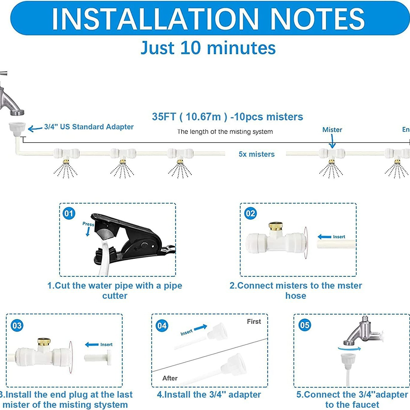 Cooling Misting System for Patio and Garden - Spray Kit for Parasols and Pavilions