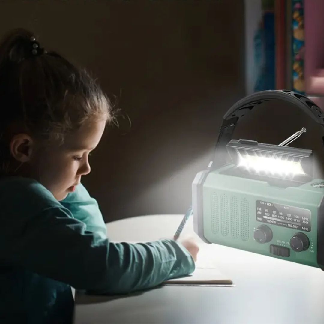 Portable Solar Emergency Radio with Powerbank - Hand Crank Radio and LED Flashlight for Outdoor & Camping