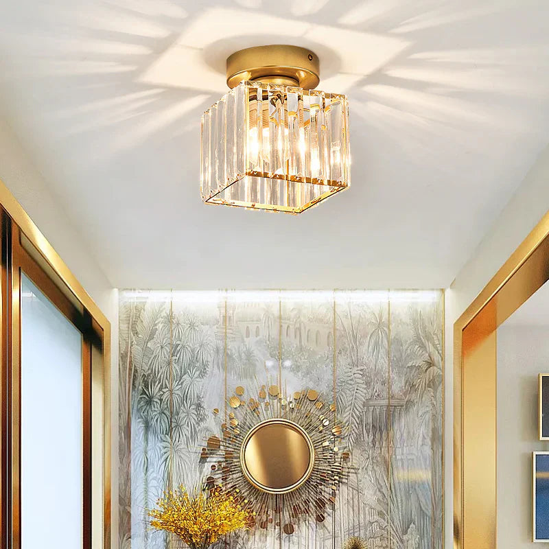Crystal Ceiling Light with Gold and Black Accents – Contemporary Home Lighting Fixture