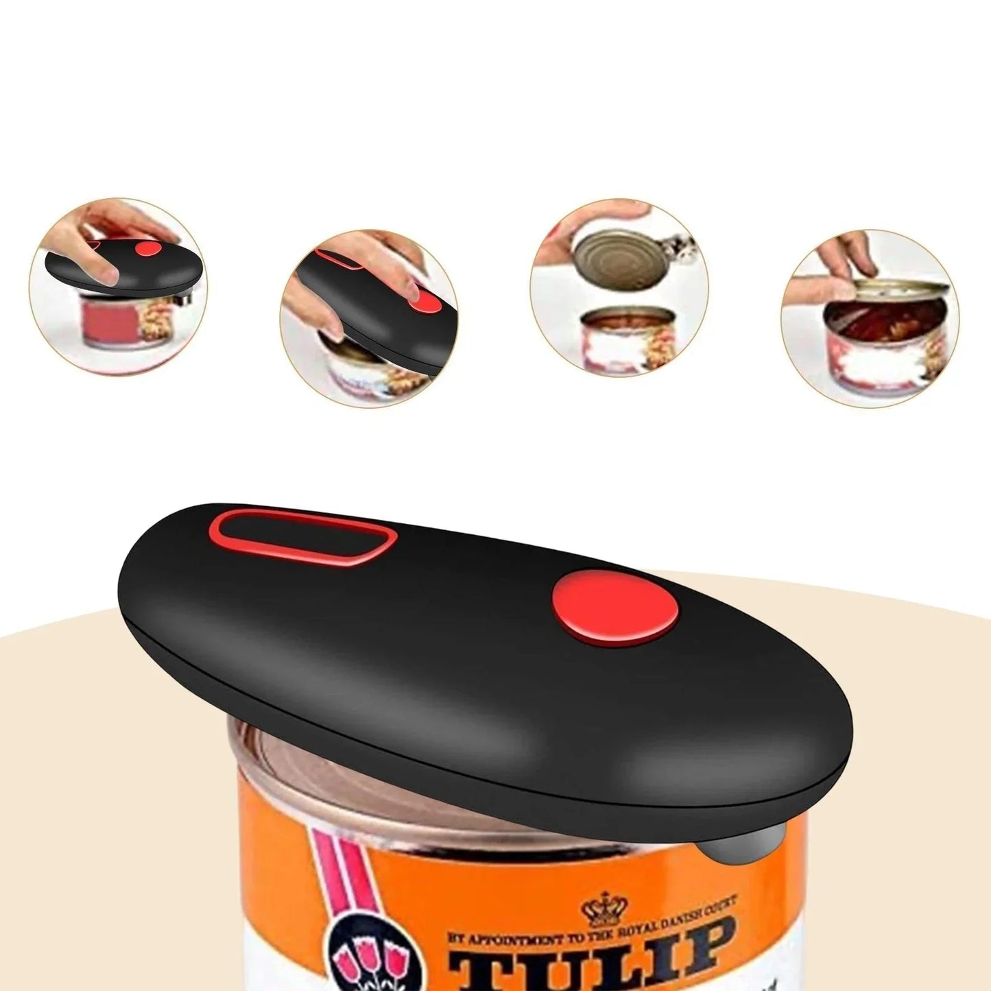 Electric Can Opener with Easy Grip Handle and One-Touch Operation