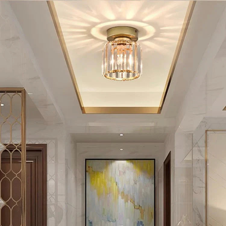 Crystal Ceiling Light with Gold and Black Accents – Contemporary Home Lighting Fixture