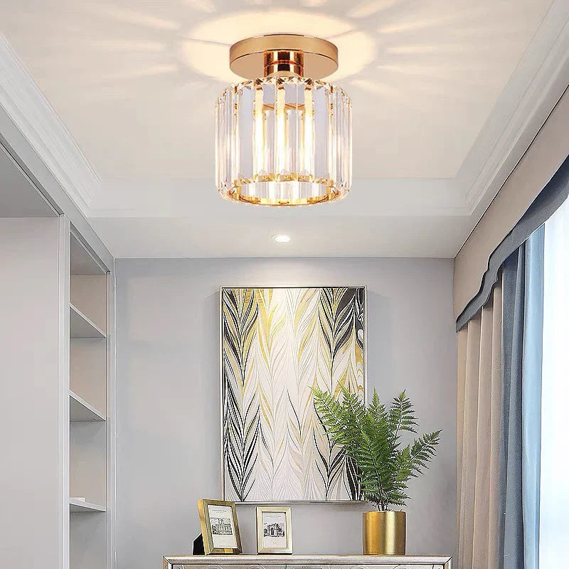 Crystal Ceiling Light with Gold and Black Accents – Contemporary Home Lighting Fixture