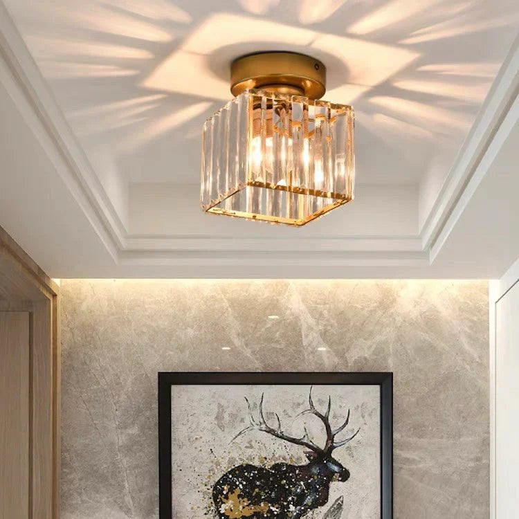 Crystal Ceiling Light with Gold and Black Accents – Contemporary Home Lighting Fixture