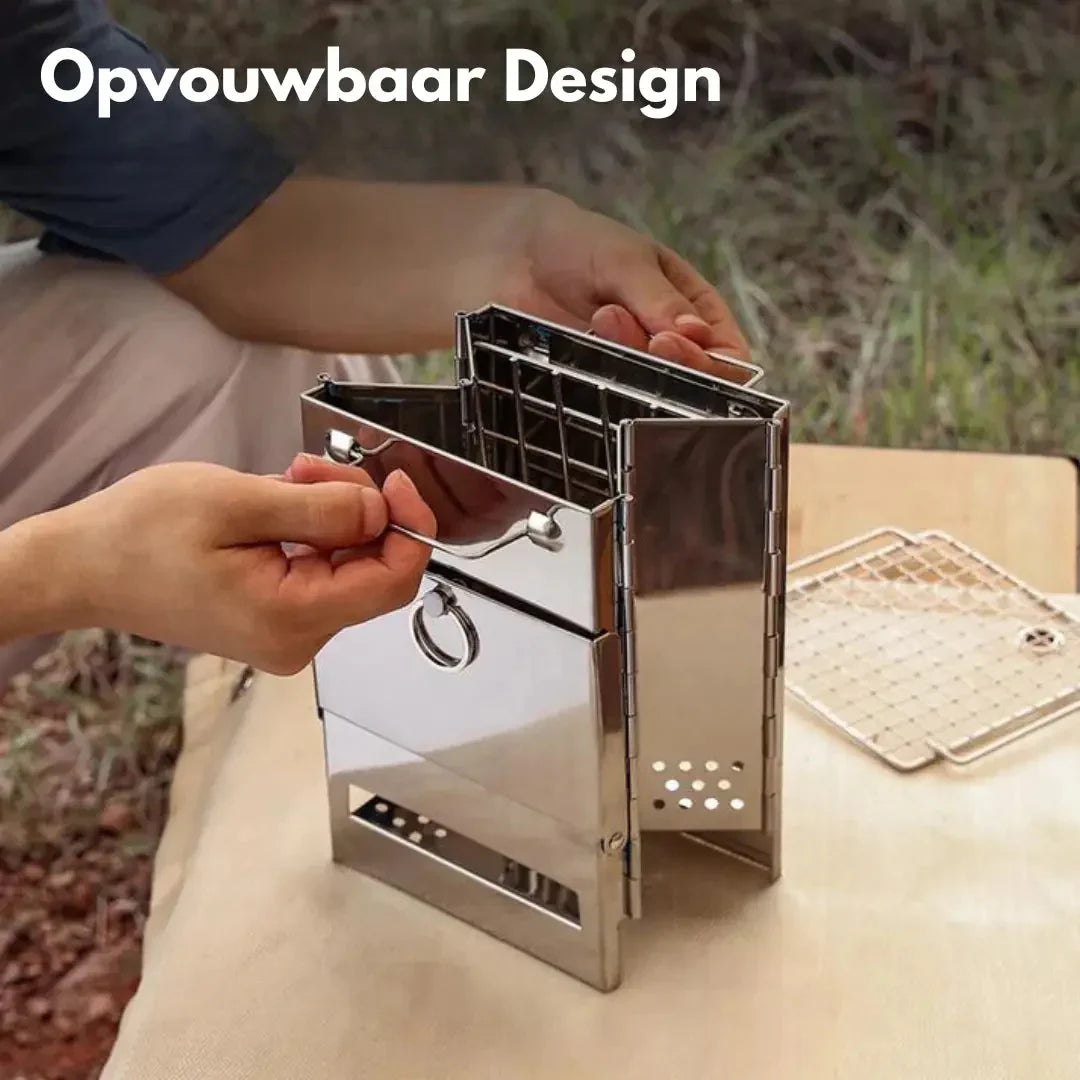 Foldable Stainless Steel Camping Stove – Portable Wood-Burning Cooker for Outdoor Cooking