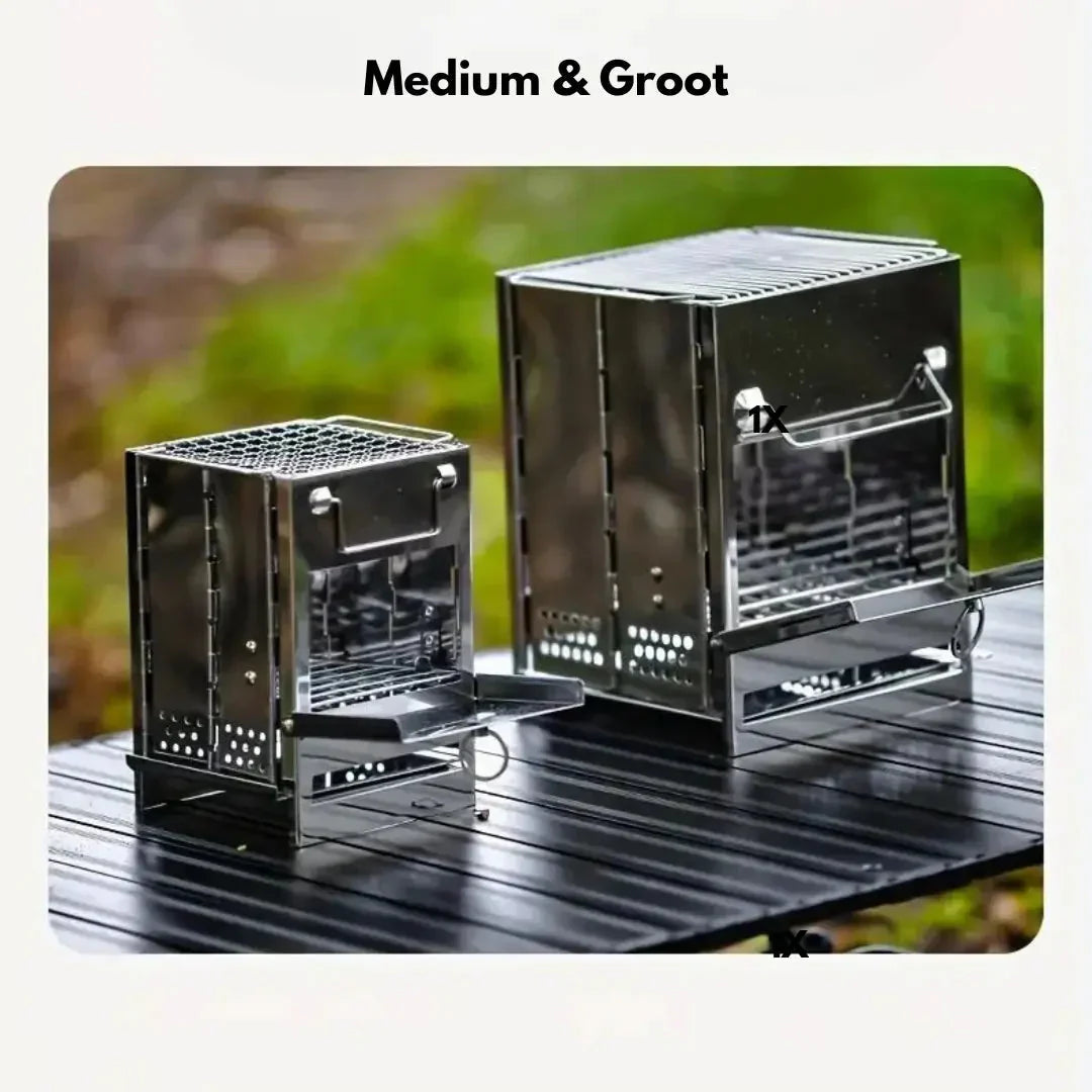 Foldable Stainless Steel Camping Stove – Portable Wood-Burning Cooker for Outdoor Cooking