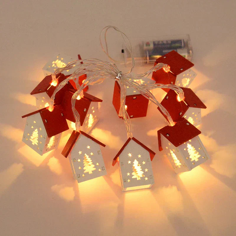 Wooden Christmas Village Houses with LED Lights for Festive Decorations