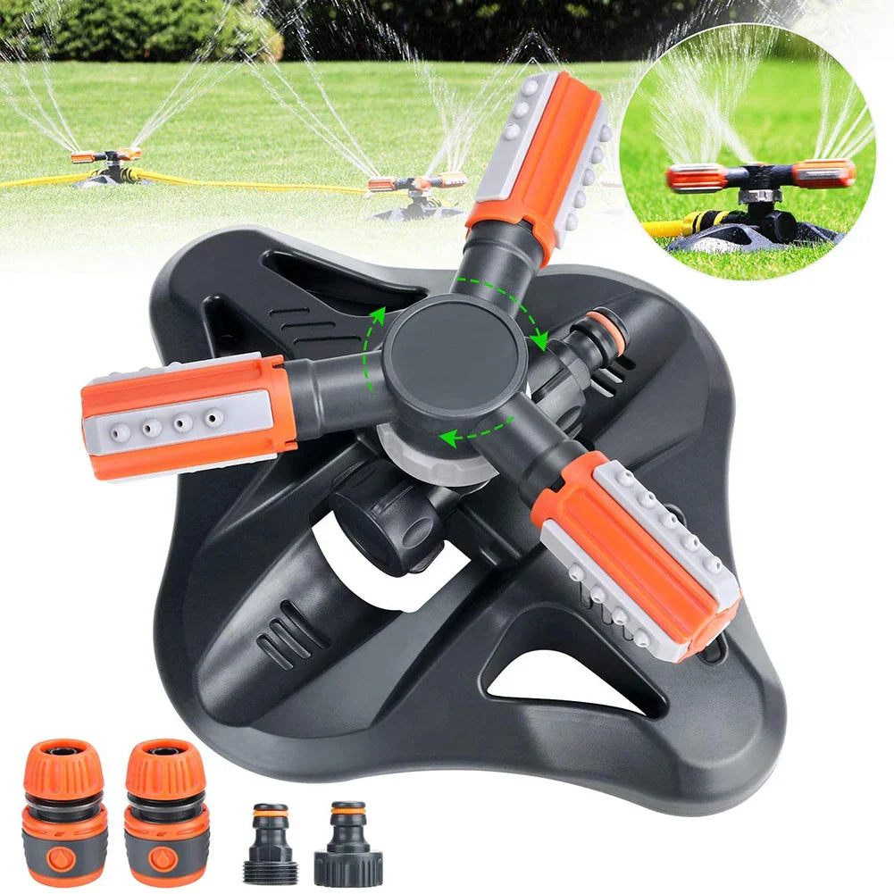 360° Rotating Garden Sprinkler – Multi-Nozzle Irrigation System for Lawns and Gardens