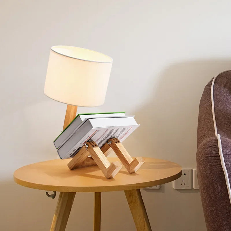 Modern Wooden Table Lamp with Built-in Book Holder – Stylish Lighting for Your Home