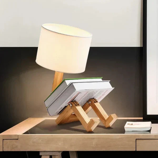 Modern Wooden Table Lamp with Built-in Book Holder – Stylish Lighting for Your Home