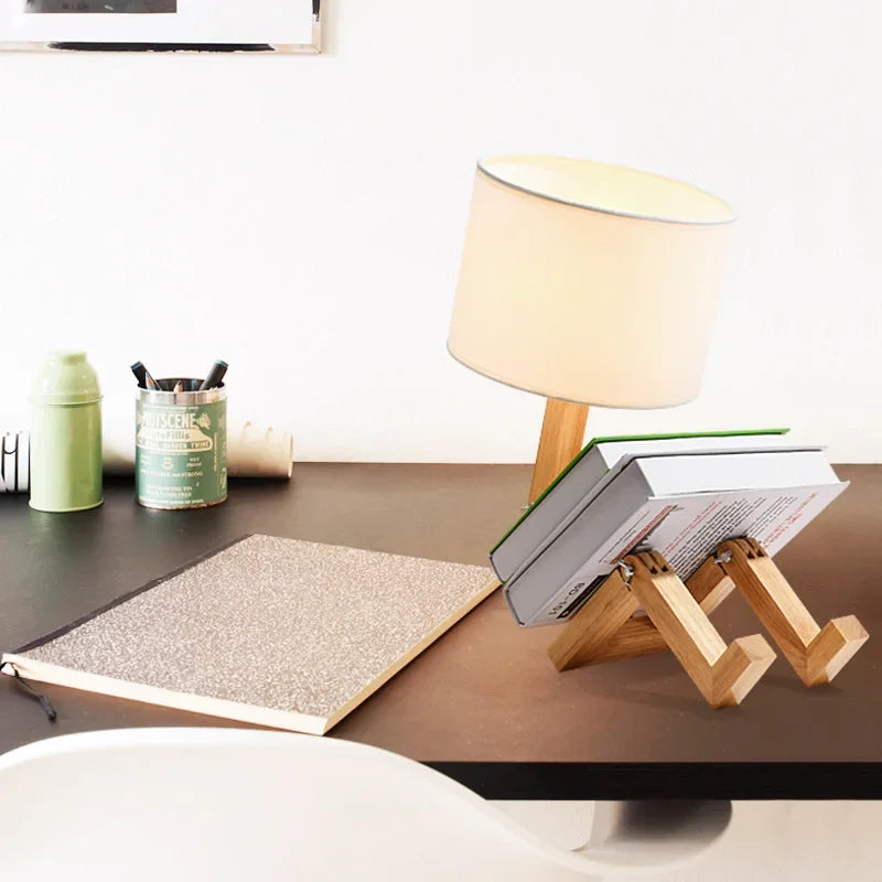 Modern Wooden Table Lamp with Built-in Book Holder – Stylish Lighting for Your Home