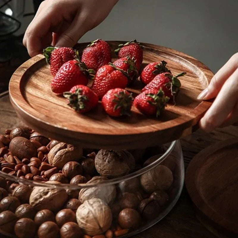 Glass Bowl with Wooden Lid - Snack Storage