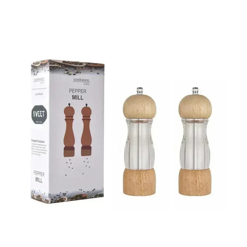 Wood and Glass Salt Pepper Mill Set