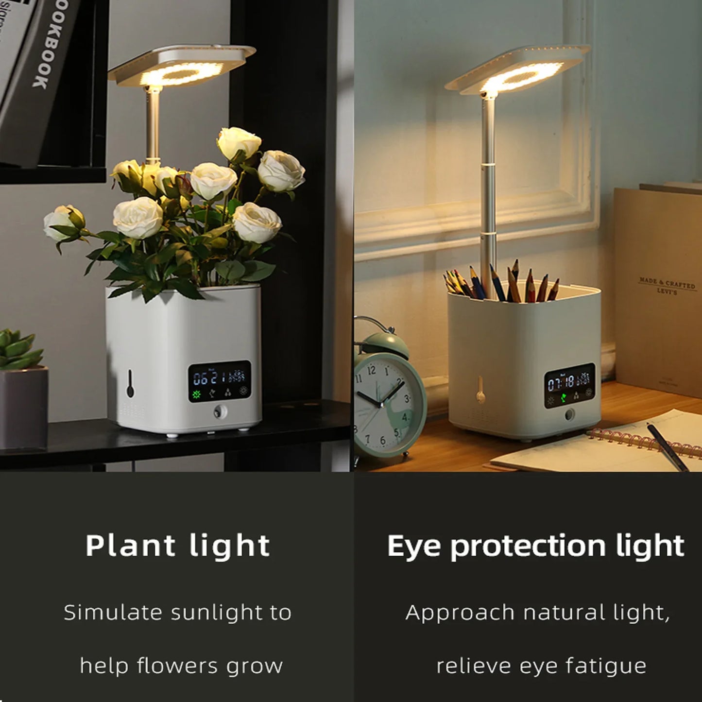 All-in-One Smart Hydroponic Planter with Desk Lamp, Diffuser, and Calendar – Multifunctional Indoor Plant Pot