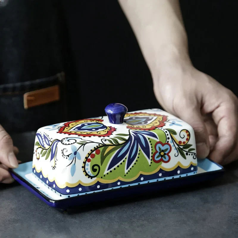 Tuscan Style Butter Keeper – Hand-Painted Ceramic Dish