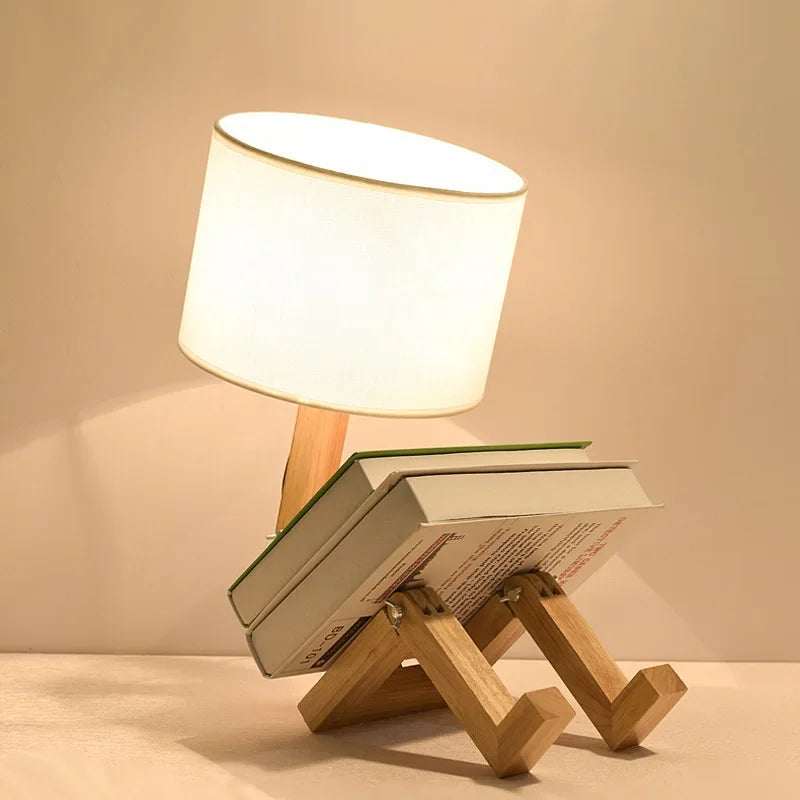Modern Wooden Table Lamp with Built-in Book Holder – Stylish Lighting for Your Home