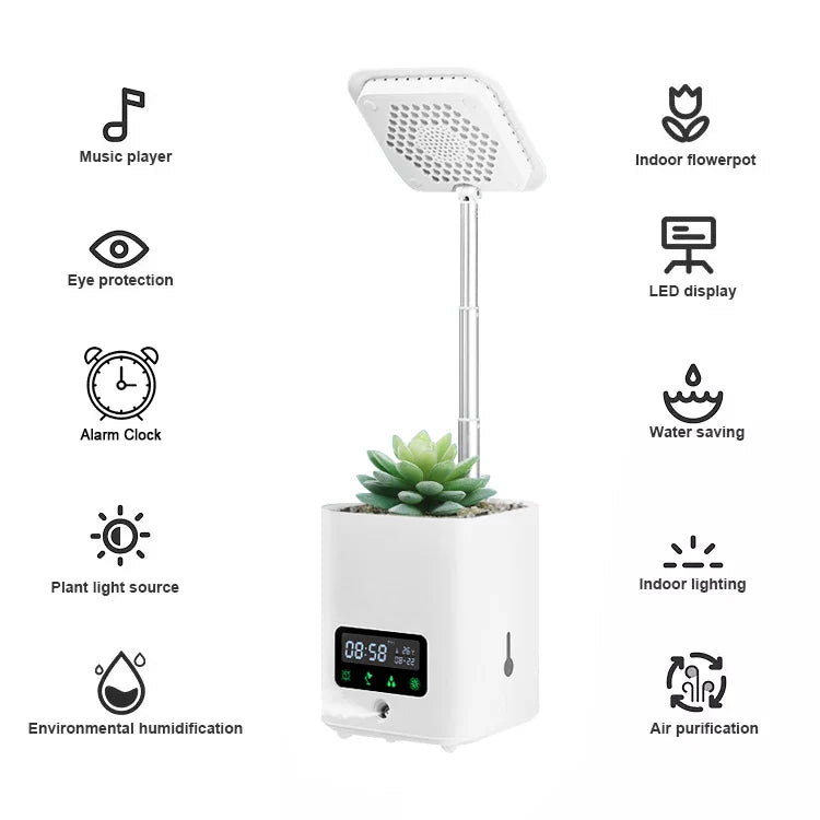 All-in-One Smart Hydroponic Planter with Desk Lamp, Diffuser, and Calendar – Multifunctional Indoor Plant Pot