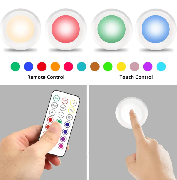 Wireless RGB LED Puck Lights