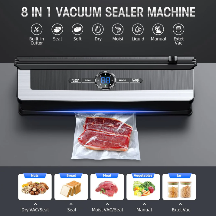 8-in-1 Vacuum Sealer Machine With Built-in Cutter & Multiple Sealing Modes