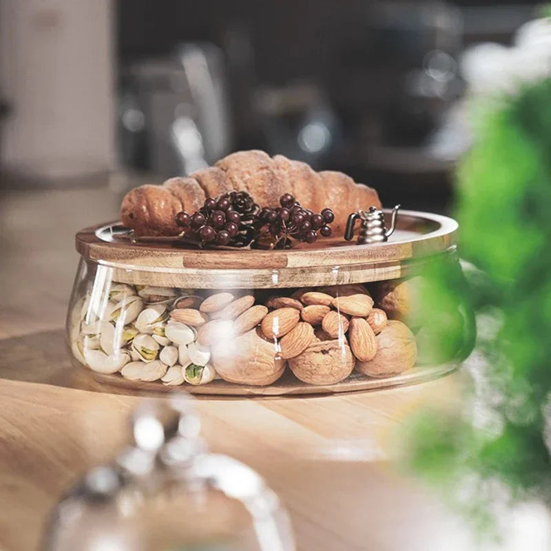 Glass Bowl with Wooden Lid - Snack Storage