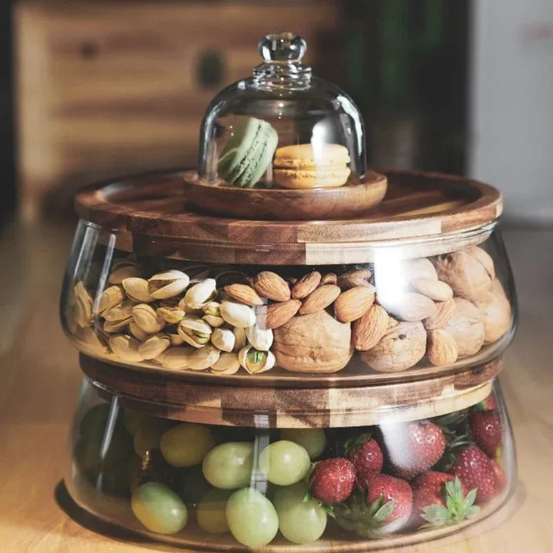 Glass Bowl with Wooden Lid - Snack Storage
