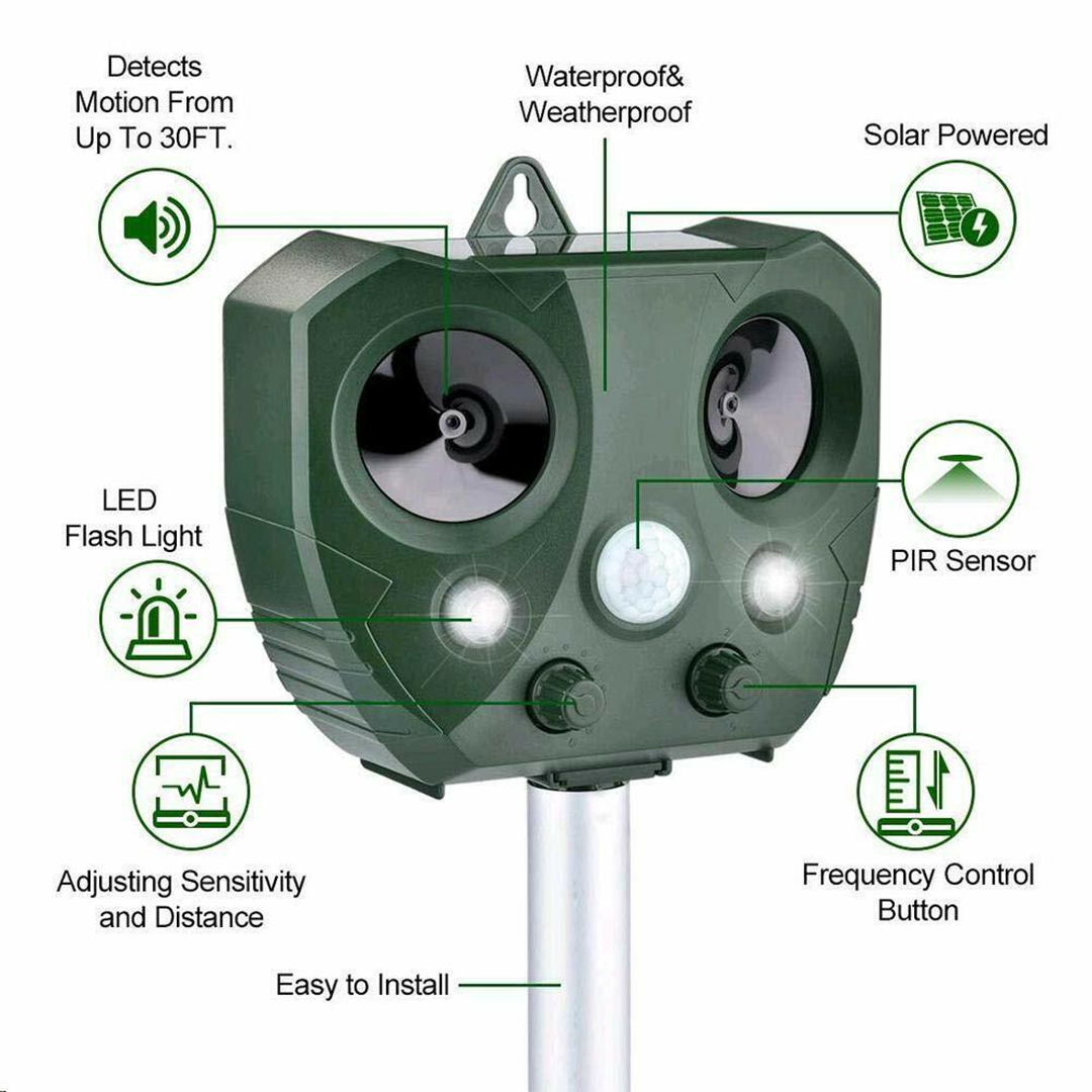 Solar-Powered Ultrasonic Pest Repeller - Effective Animal Control for Garden Protection