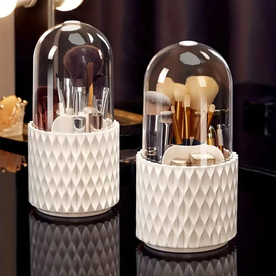 Elegant Makeup Brush Organizer with Protective Dome Cover
