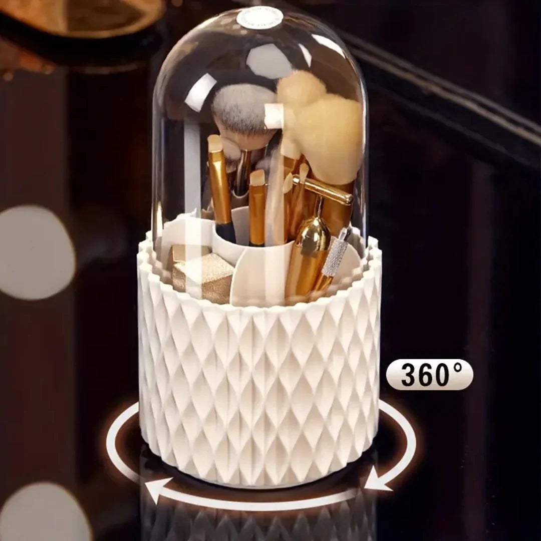 Elegant Makeup Brush Organizer with Protective Dome Cover