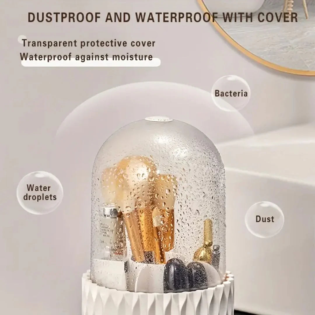 Elegant Makeup Brush Organizer with Protective Dome Cover
