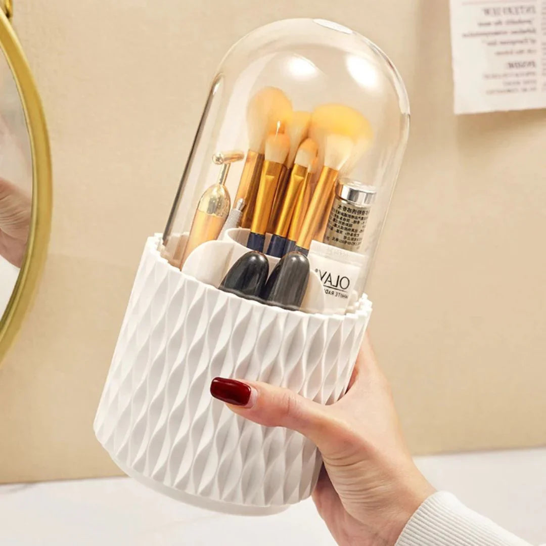 Elegant Makeup Brush Organizer with Protective Dome Cover