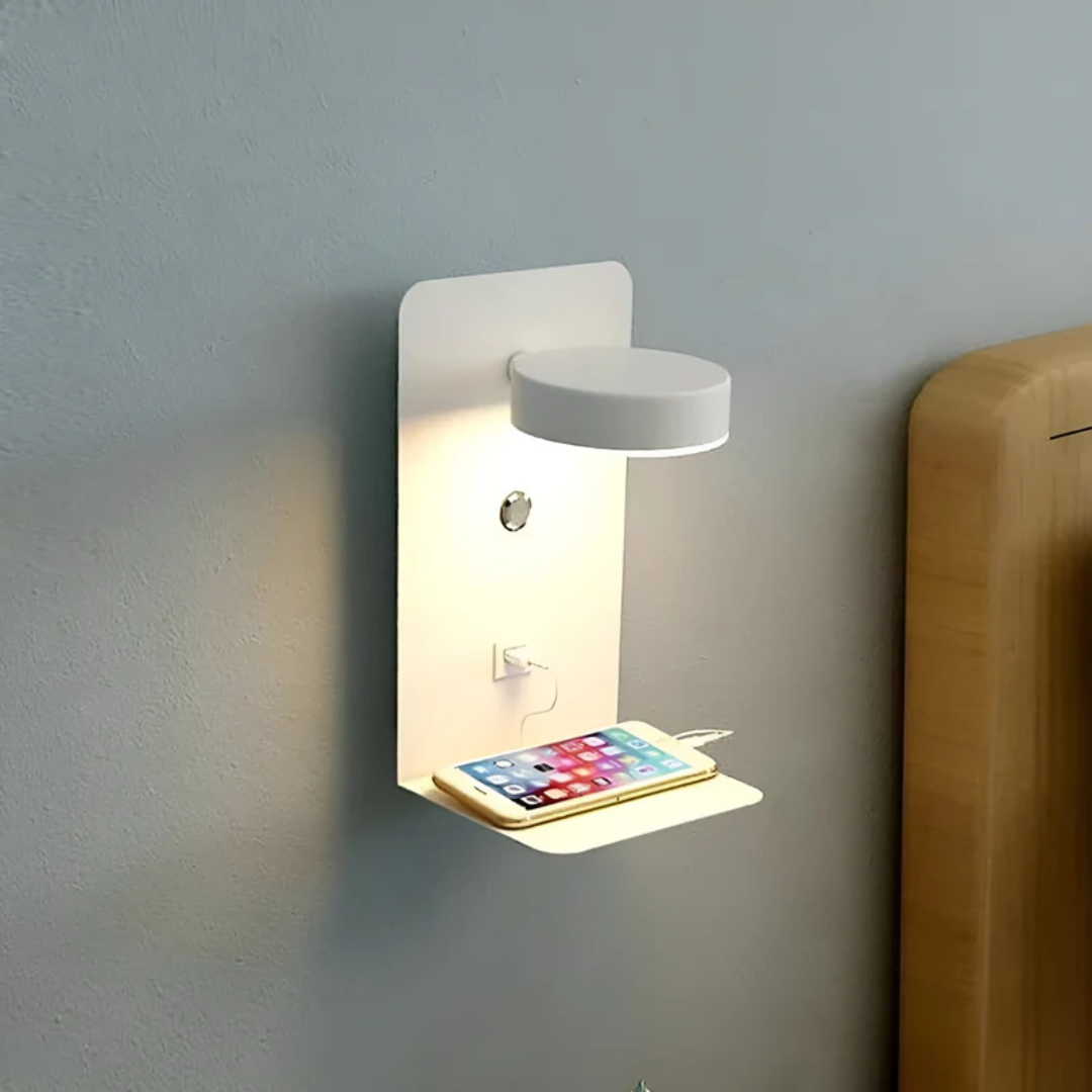 Modern LED Wall Sconce With Built-in USB Charging Shelf