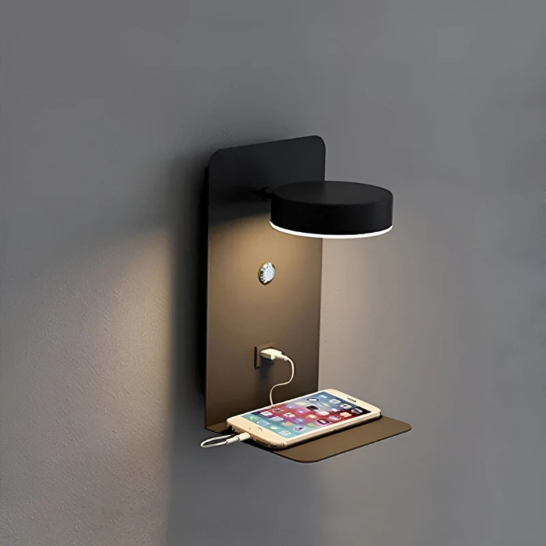 Modern LED Wall Sconce With Built-in USB Charging Shelf