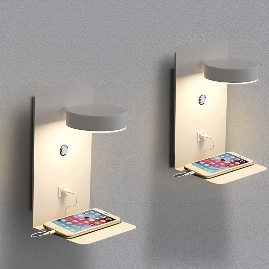 Modern LED Wall Sconce With Built-in USB Charging Shelf