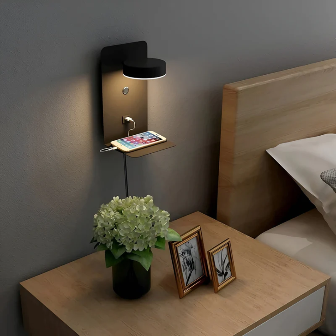 Modern LED Wall Sconce With Built-in USB Charging Shelf