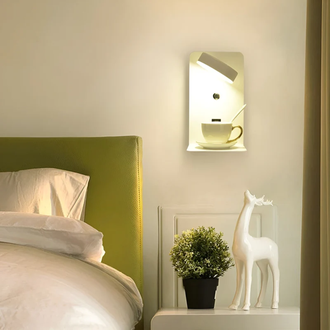 Modern LED Wall Sconce With Built-in USB Charging Shelf