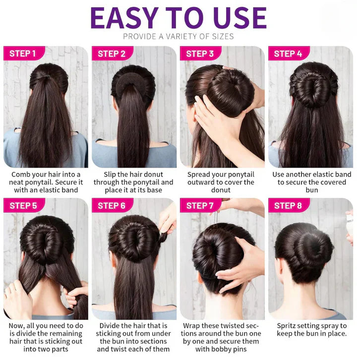 Volumizing Hair Donut Bun Maker – Set Of 7 With Accessories