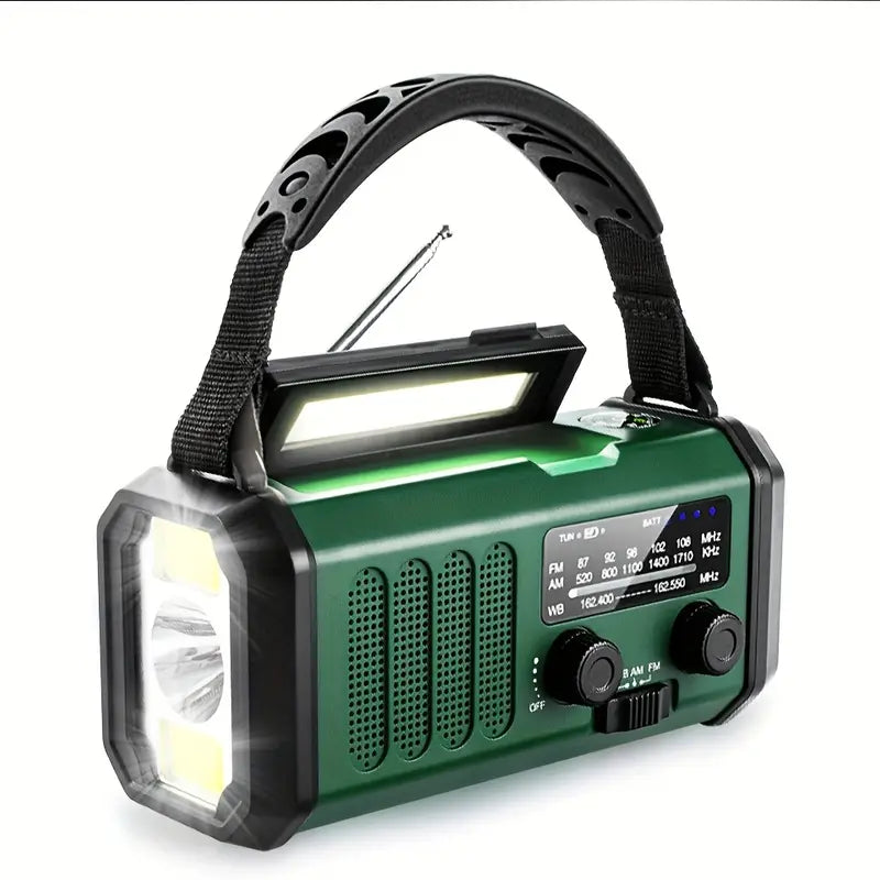Portable Solar Emergency Radio with Powerbank - Hand Crank Radio and LED Flashlight for Outdoor & Camping
