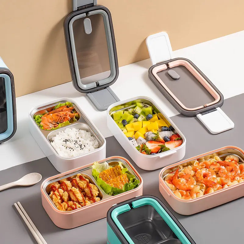 2-Layer Stainless Steel Bento Box with Airtight Lid