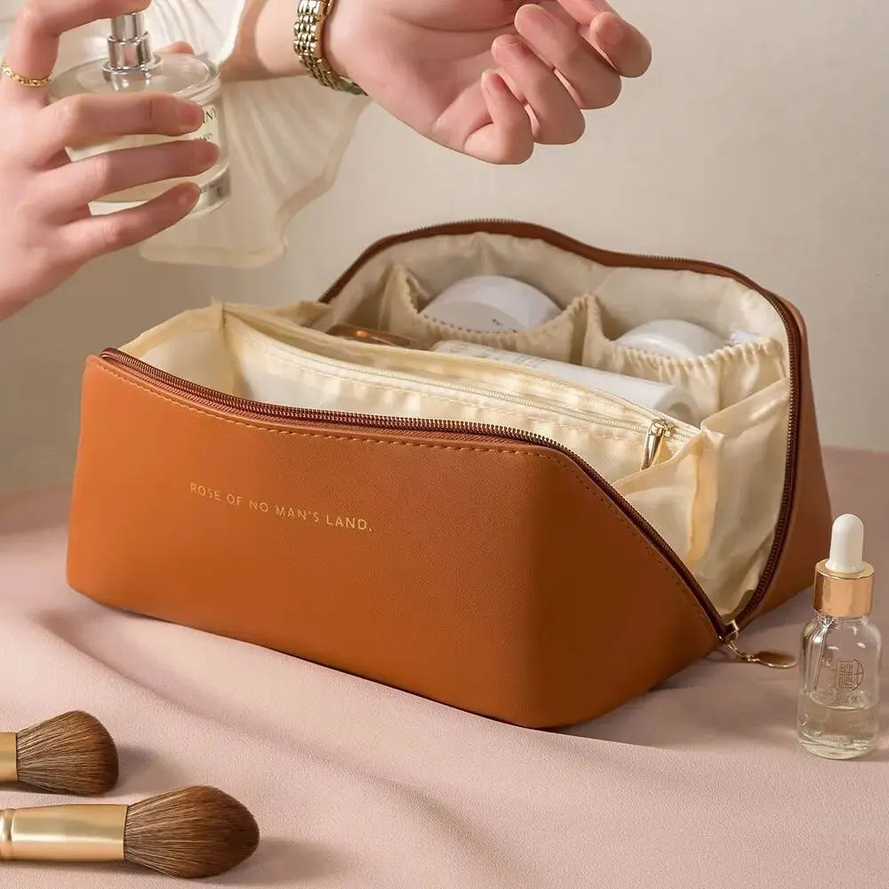 Compact Travel Makeup Organizer With Zipper – Stylish Cosmetic Pouch