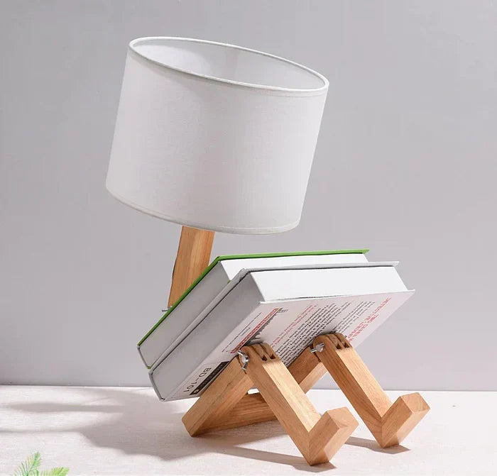 Modern Wooden Table Lamp with Built-in Book Holder – Stylish Lighting for Your Home