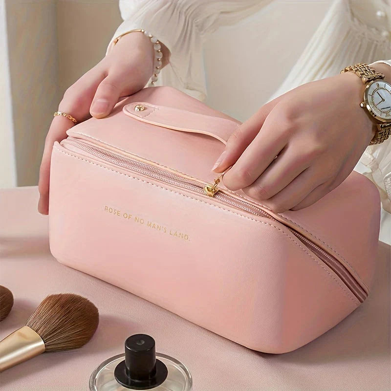 Compact Travel Makeup Organizer With Zipper – Stylish Cosmetic Pouch