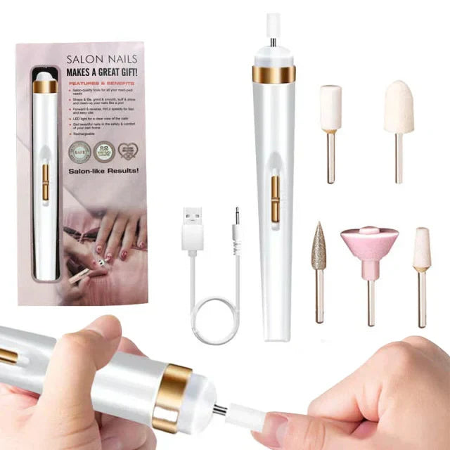 5-in-1 Rechargeable Electric Nail File – Portable Manicure & Pedicure Tool with LED Light